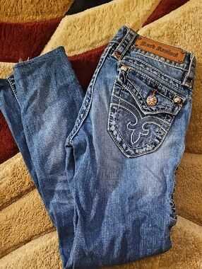 Rock Revival Women's Medium Blue Embroidered Pocket Skinny Jeans